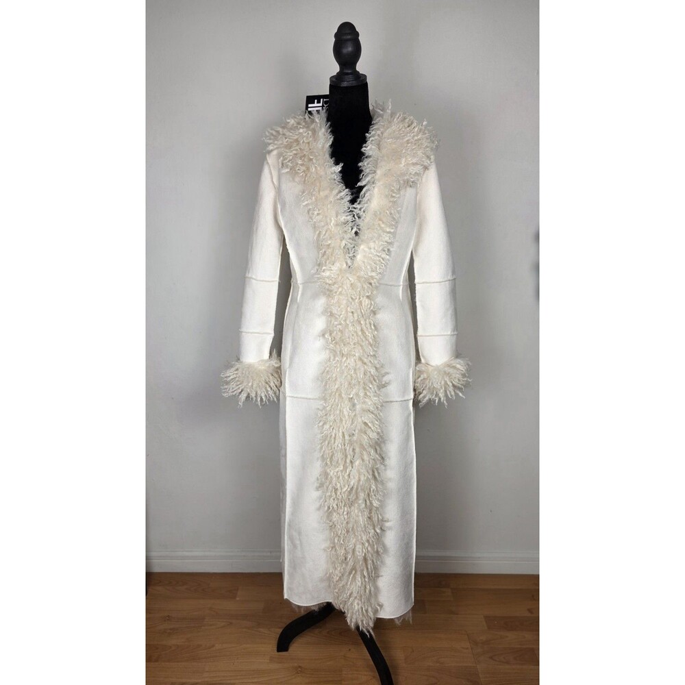 Donna Salyers Fabulous Furs Coat Womens Long Afghan Faux Suede Shearling XS NWT